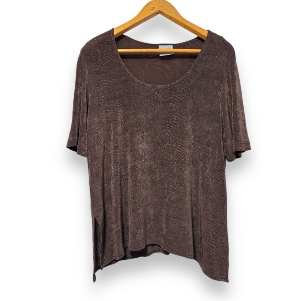 Vintage 90s Rabbit Rabbit Rabbit Brown Snake Print Top Womens Sz 16 Slinky Fall
